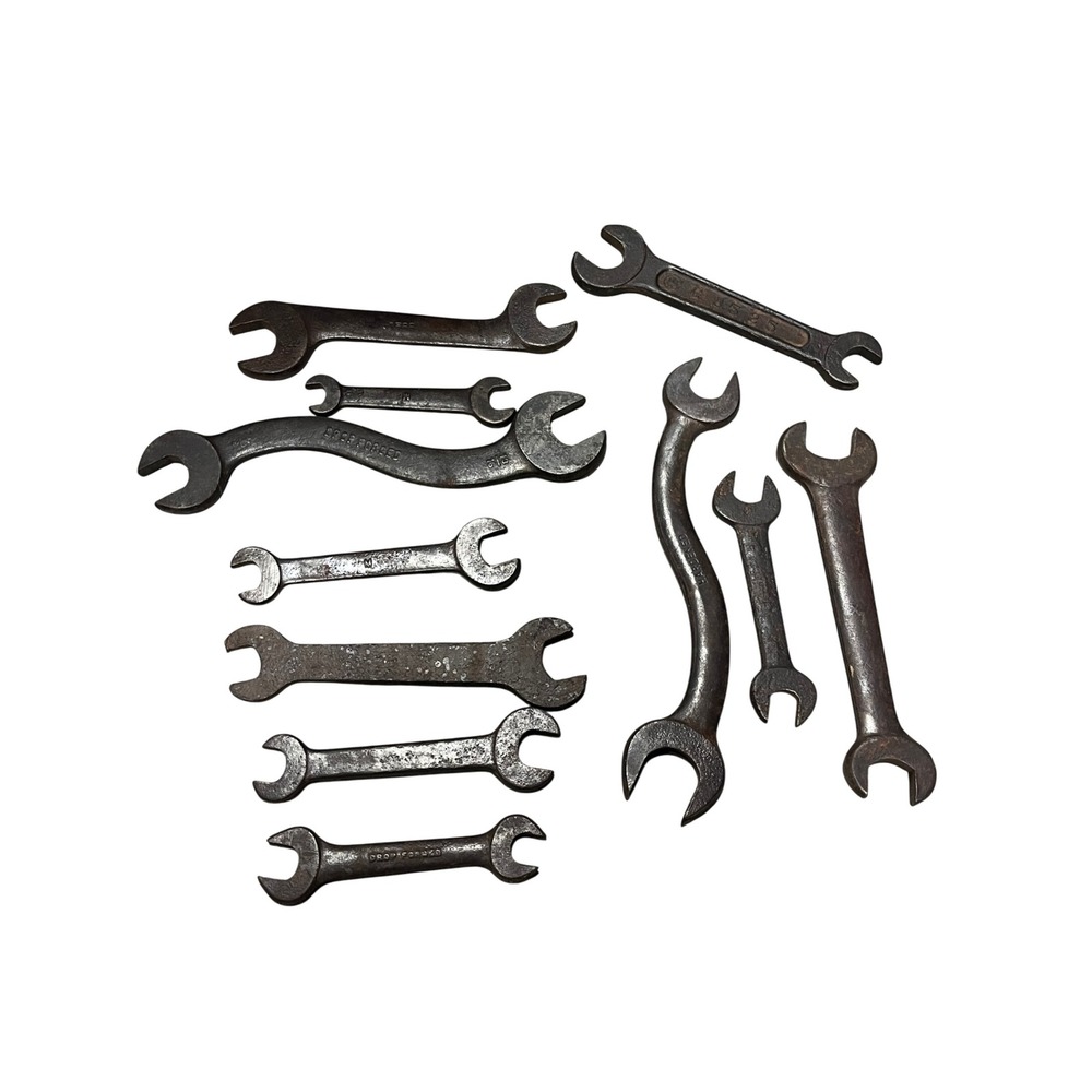 Vintage Drop Forged Steel Wrench Set Antique S-Shape Double Open End Tools 10pc